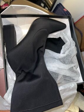 EGO Black Stretch Sock Ankle Boots with Block Heel